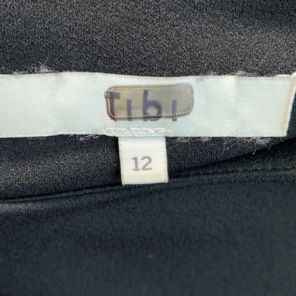 Tibi Black Crew Neck Cold Shoulder Long Sleeve Shift Mini Dress Size 12 - Picture 7 of 7